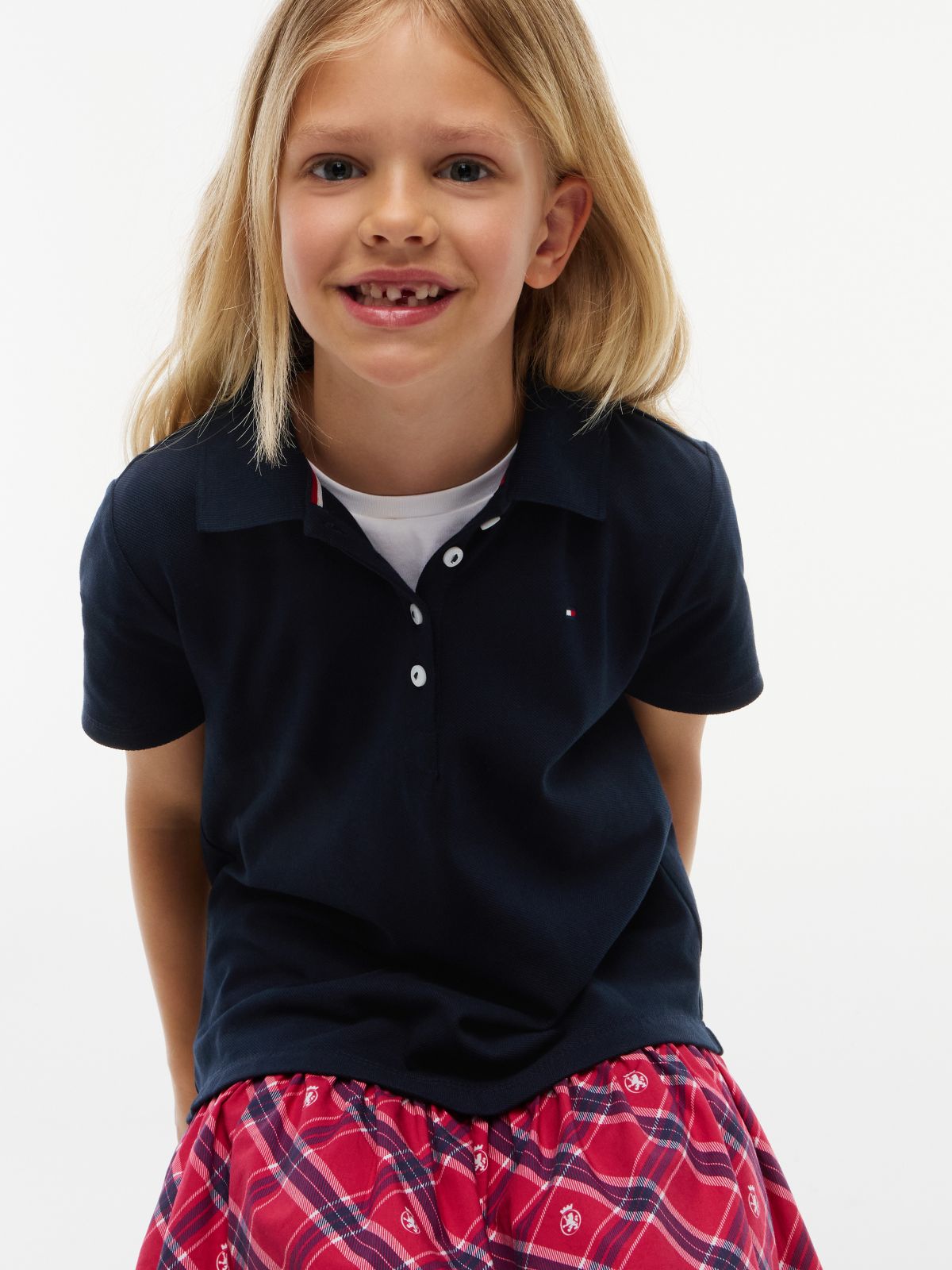 Kids' Mixed Media Stretch Polo Dress — Navy Blue