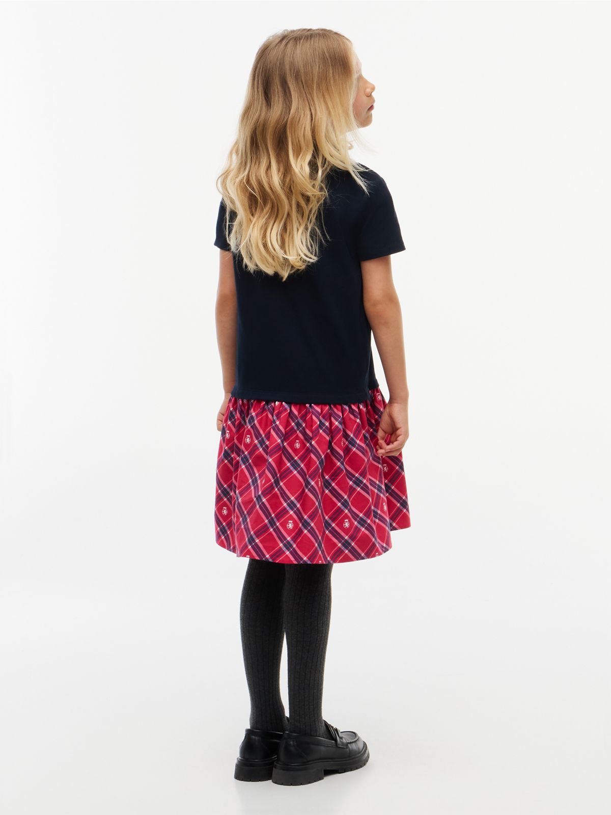 Kids' Mixed Media Stretch Polo Dress — Navy Blue
