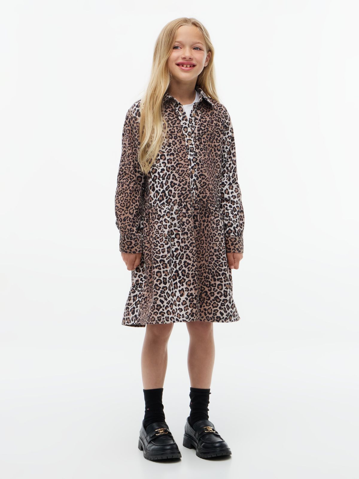 Kids' Leopard Corduroy Shirtdress — Leopard