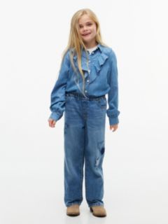 Kids' Applique Pull-On Wide Leg Jean — Med Wash 2