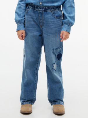 Kids' Applique Pull-On Wide Leg Jean, Med Wash