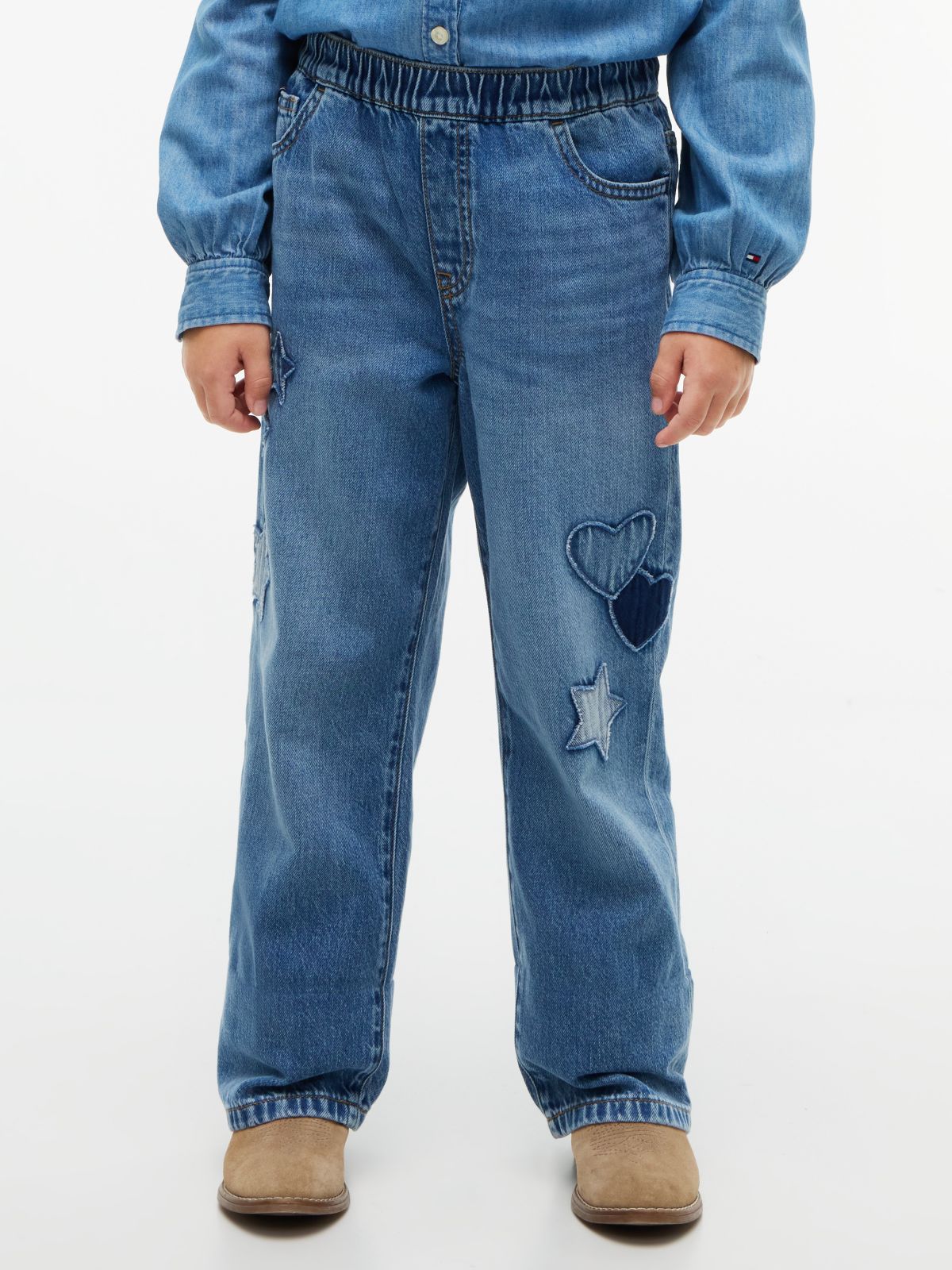 Kids' Applique Pull-On Wide Leg Jean — Med Wash