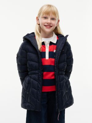 Kids' Quilted Hooded Jacket, Navy Blue