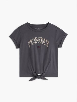 Детская футболка Tommy Hilfiger Leopard Logo Front-Tie, цвет: Угольный / Леопардовый — фото 5