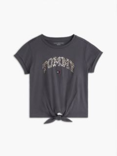 Kids' Leopard Logo Front-Tie T-Shirt — Charcoal / Leopard 5