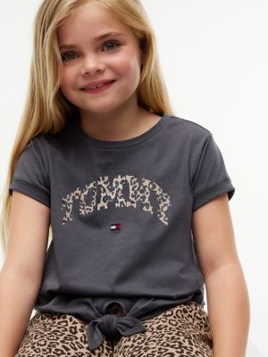 Детская футболка Tommy Hilfiger Leopard Logo Front-Tie, цвет: Угольный / Леопардовый — фото 3