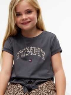 Kids' Leopard Logo Front-Tie T-Shirt — Charcoal / Leopard 3