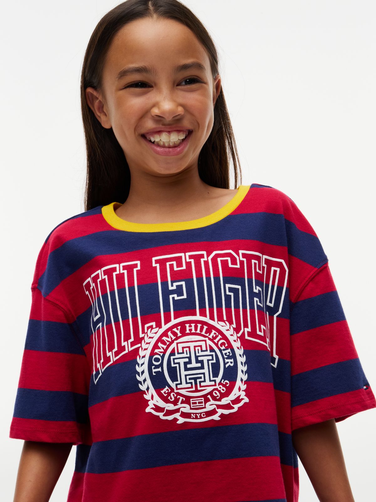 Kids' Rugby Stripe Logo T-Shirt — Ruby Rhubarb