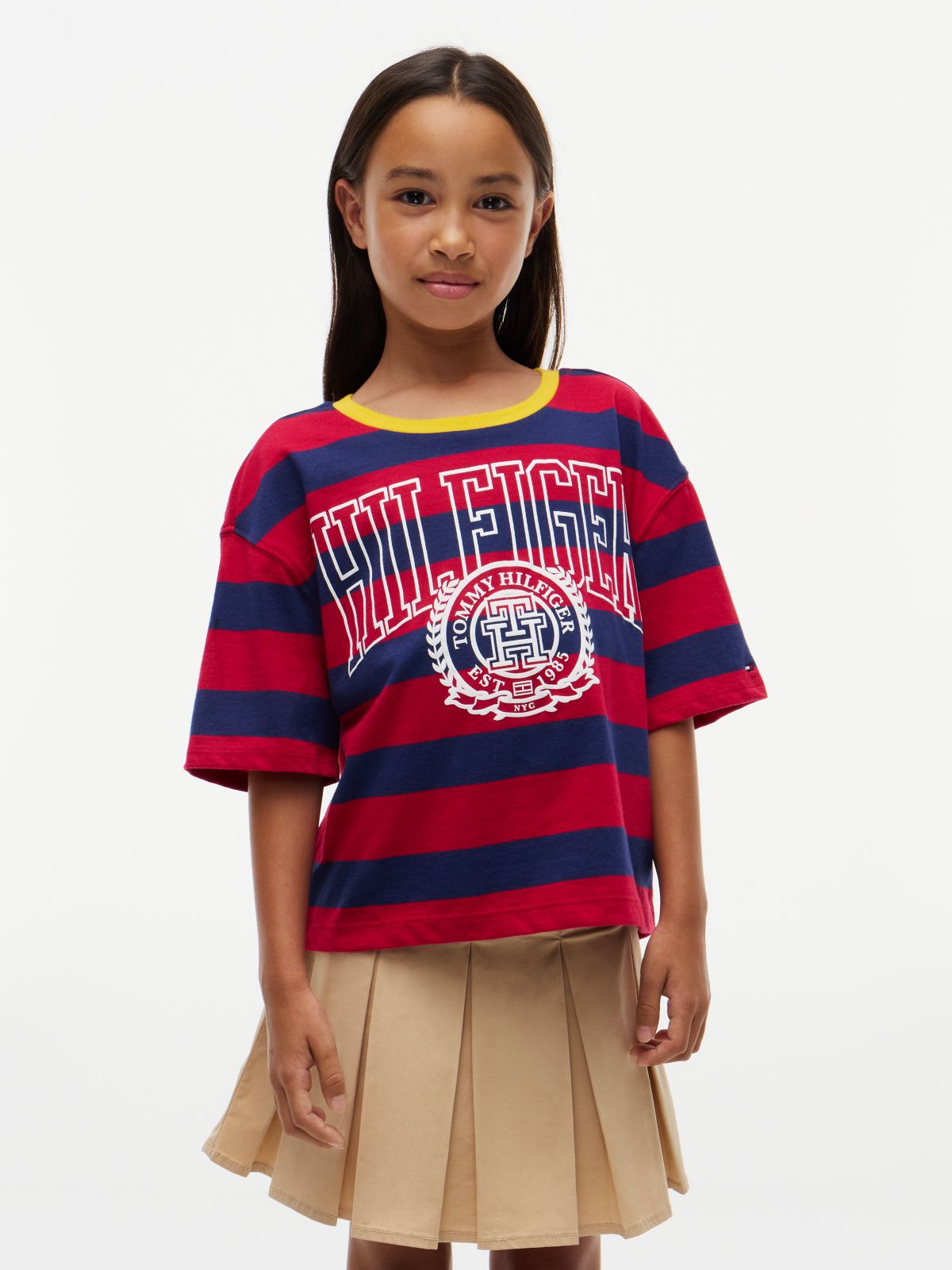 Kids' Rugby Stripe Logo T-Shirt — Ruby Rhubarb