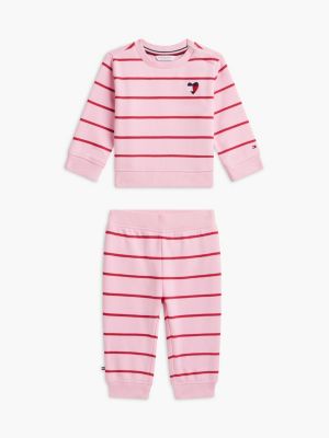Babies' Striped Sweatshirt & Pant Set, Classic Pink