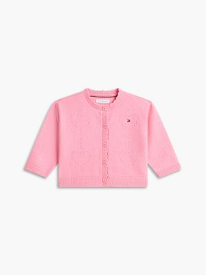 Babies' Pointelle Heart Cardigan, Jasmine Pink