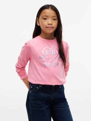 Kids' Heart Logo Puff-Sleeve T-Shirt, Jasmine Pink