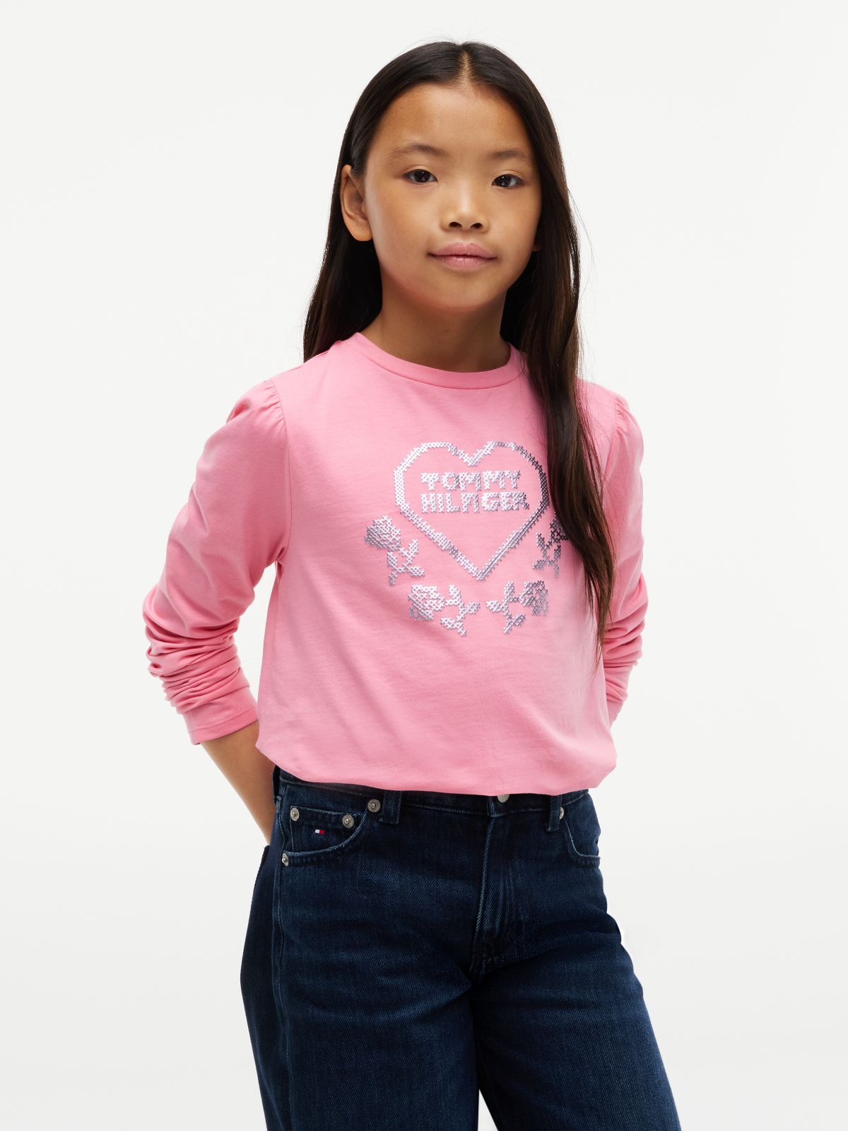 Kids' Heart Logo Puff-Sleeve T-Shirt — Jasmine Pink