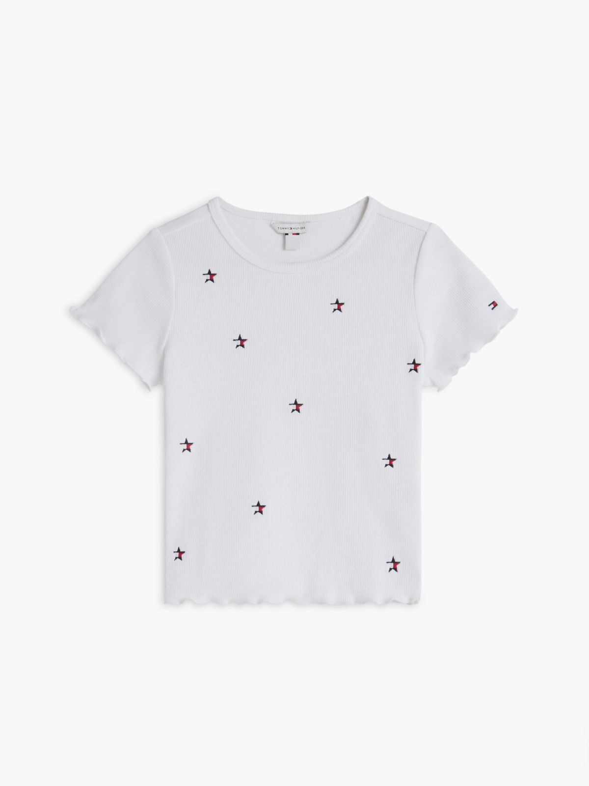 Kids' Star Logo Ribbed Lettuce-Trim Top — White