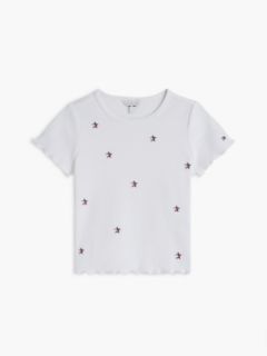 Kids' Star Logo Ribbed Lettuce-Trim Top — White 5