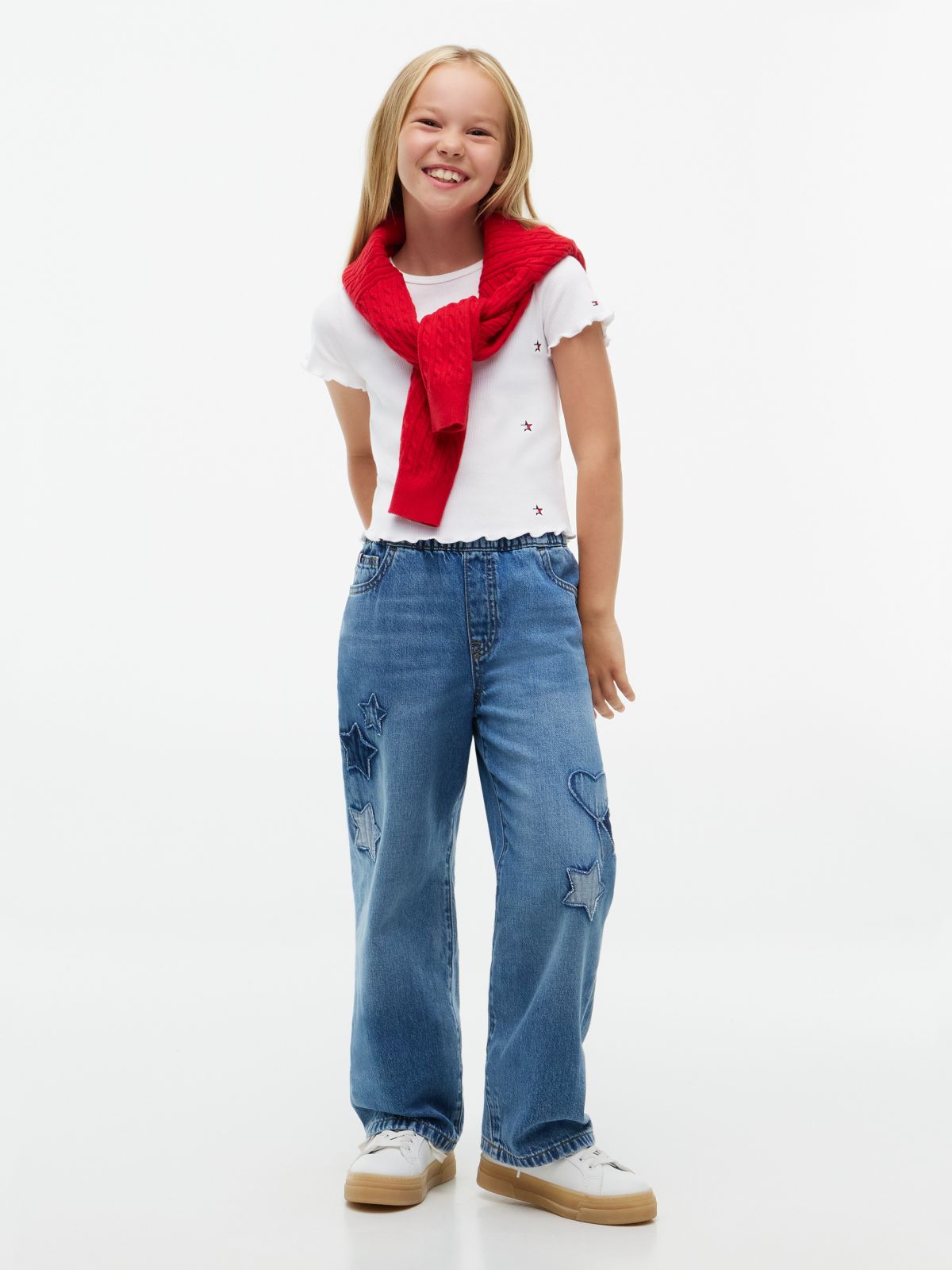 Kids' Star Logo Ribbed Lettuce-Trim Top — White