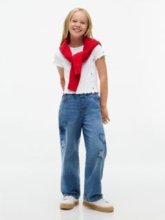 Kids' Star Logo Ribbed Lettuce-Trim Top — White 2