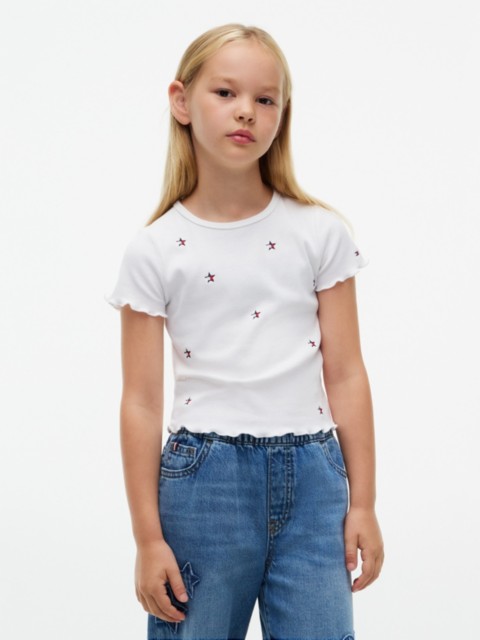 Детские топы Tommy Hilfiger Kids' Star Logo Ribbed Lettuce-Trim Top