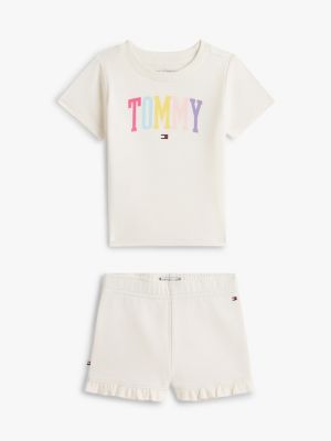 Babies' Tommy Logo T-Shirt & Short Set, Ivory Silk