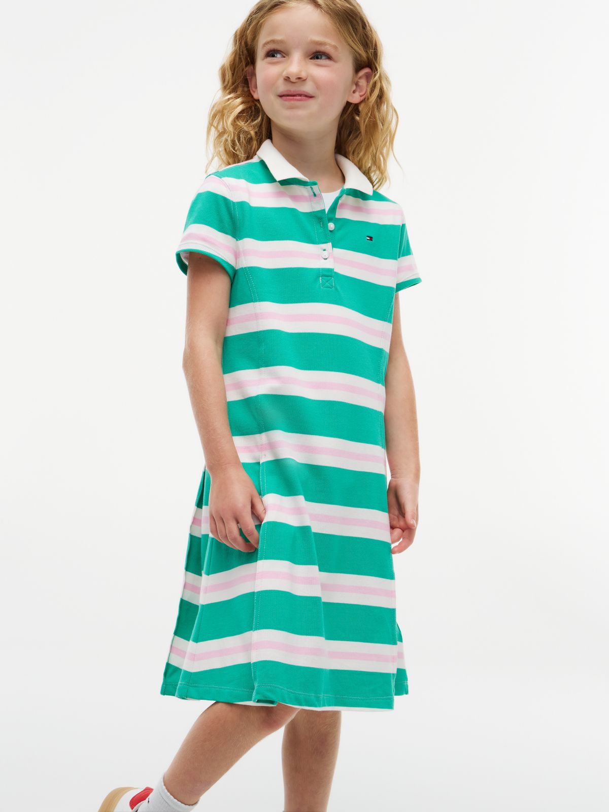 Kids' Rugby Stripe Polo Dress — Cosmic Green