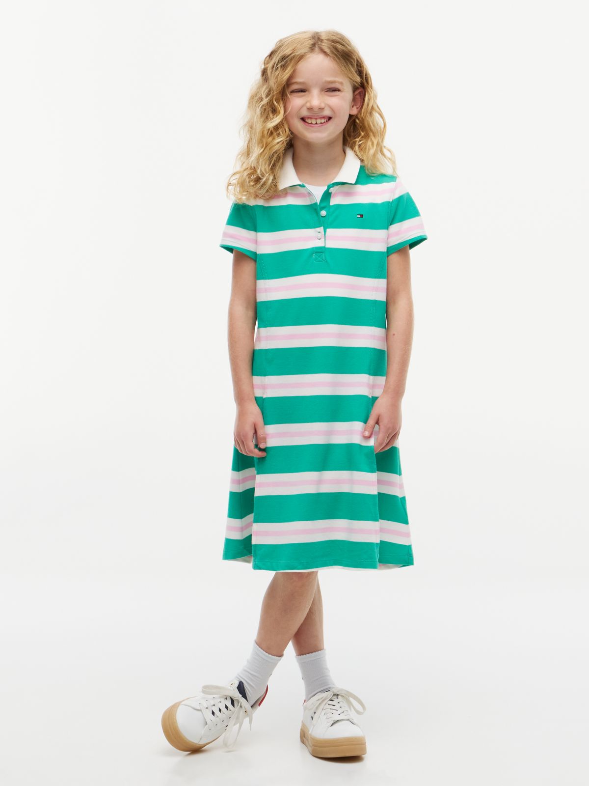 Kids' Rugby Stripe Polo Dress — Cosmic Green