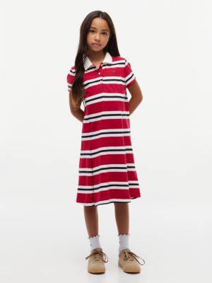 Kids' Rugby Stripe Polo Dress, Ruby Rhubarb