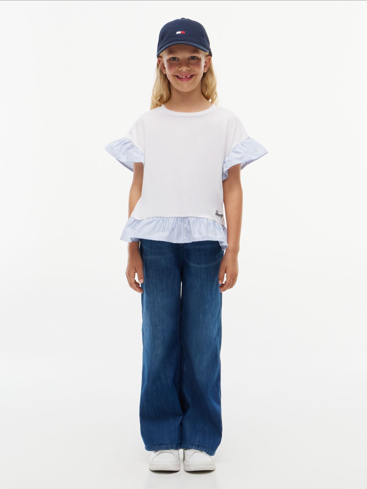Kids' Mixed-Media Ruffle T-Shirt — White
