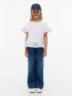 Kids' Mixed-Media Ruffle T-Shirt — White 2