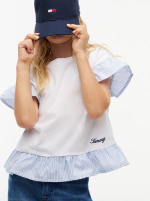 Детские футболки Tommy Hilfiger Kids' Mixed-Media Ruffle T-Shirt — фото 3