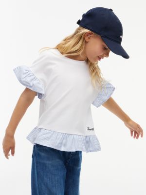 Kids' Mixed-Media Ruffle T-Shirt, White