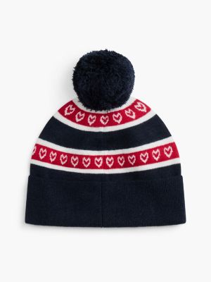 Детская шапка Tommy Hilfiger Heart & Stripe Pom Beanie, цвет: Рубиновый / Разноцветный — фото 2