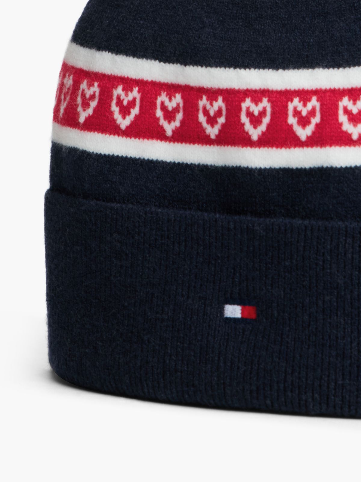 Kids' Heart & Stripe Pom Beanie — Ruby Rhubarb/Multi