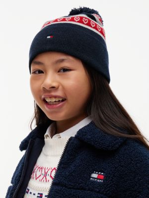 Детская шапка Tommy Hilfiger Heart & Stripe Pom Beanie, цвет: Рубиновый / Разноцветный — фото 4