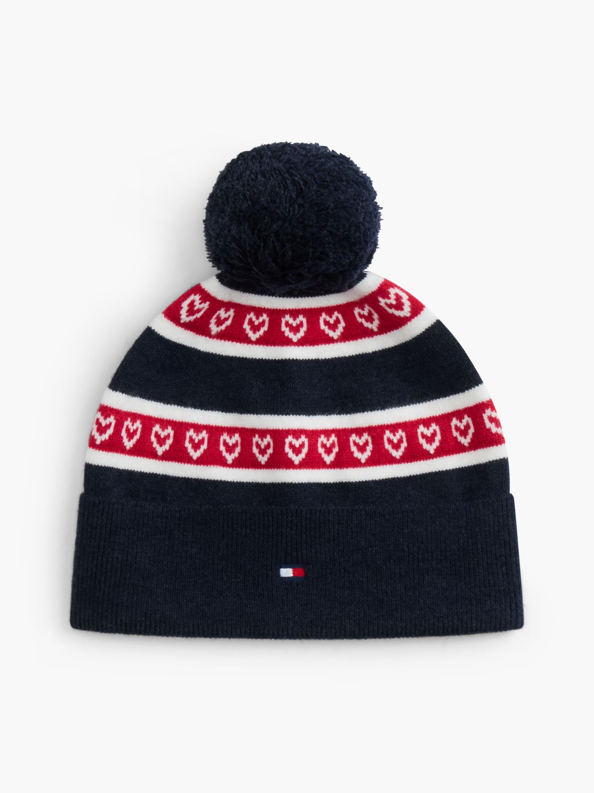 Kids' Heart & Stripe Pom Beanie — Ruby Rhubarb/Multi