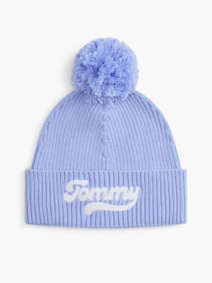 Kids' Embroidered Tommy Logo Pom Beanie, Vintage Iris