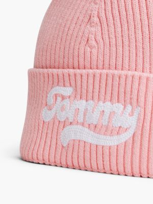 Детская шапка Tommy Hilfiger Embroidered Tommy Logo Pom Beanie, цвет: Розовый — фото 3