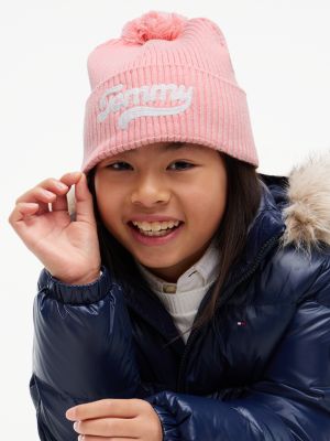 Детская шапка Tommy Hilfiger Embroidered Tommy Logo Pom Beanie, цвет: Розовый — фото 4
