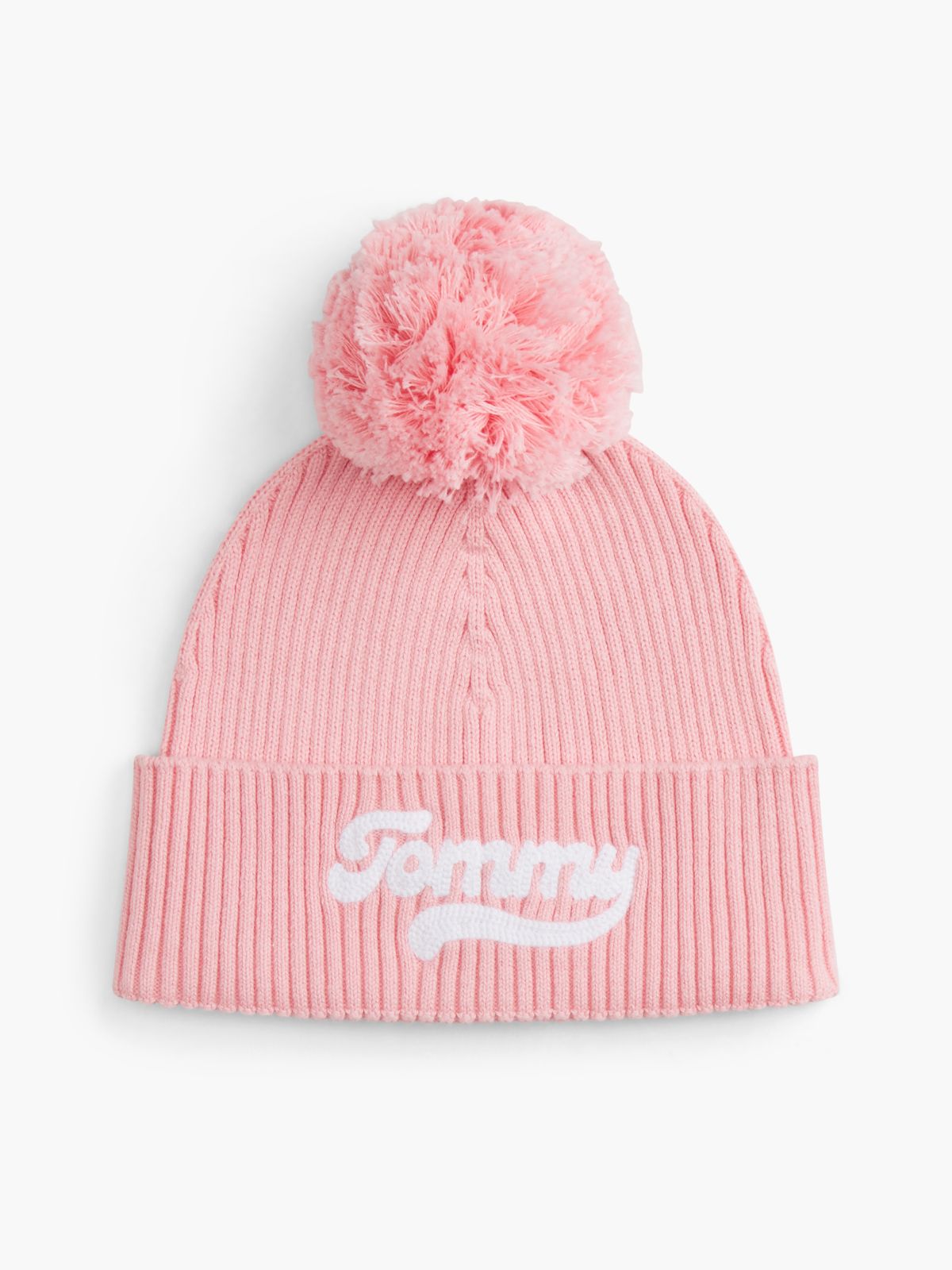 Kids' Embroidered Tommy Logo Pom Beanie — Iced Rose