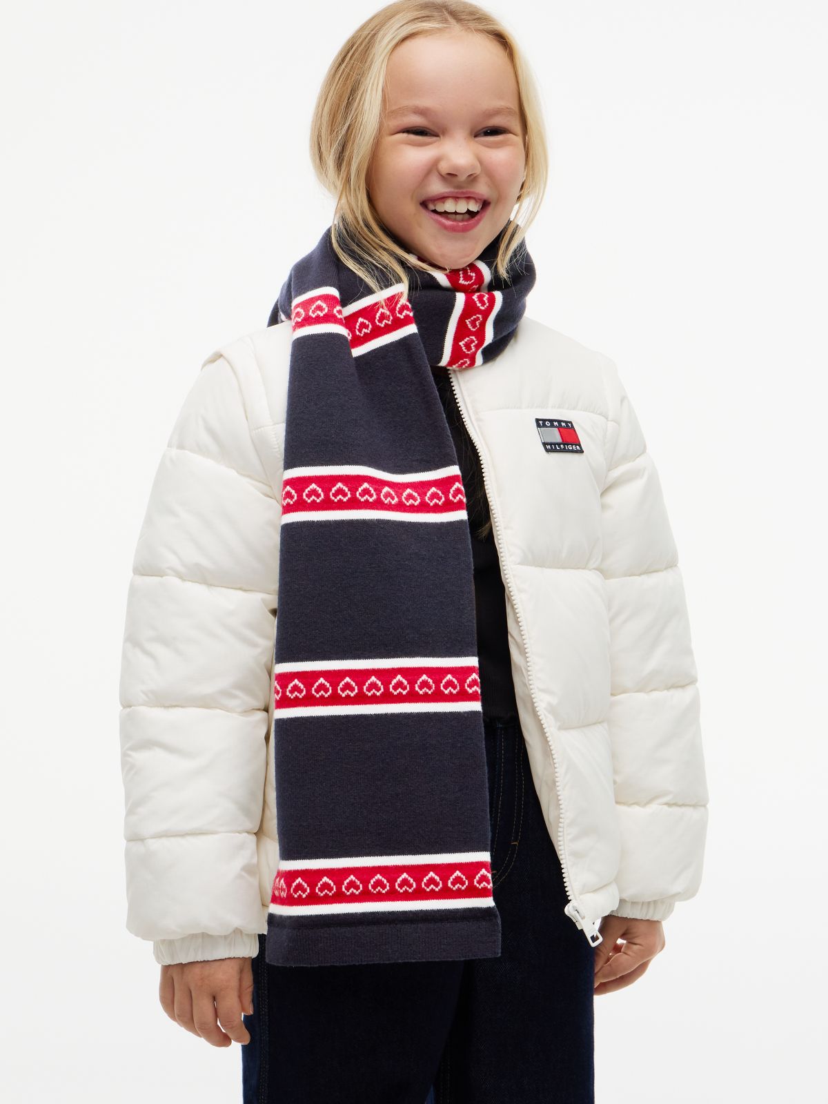 Kids' Heart & Stripe Scarf — Ruby Rhubarb/Multi
