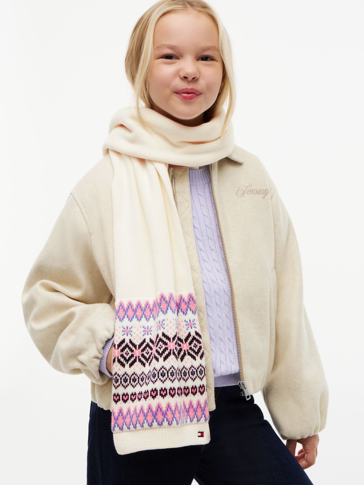 Kids' Fair Isle Scarf — Ivory Silk/Multi