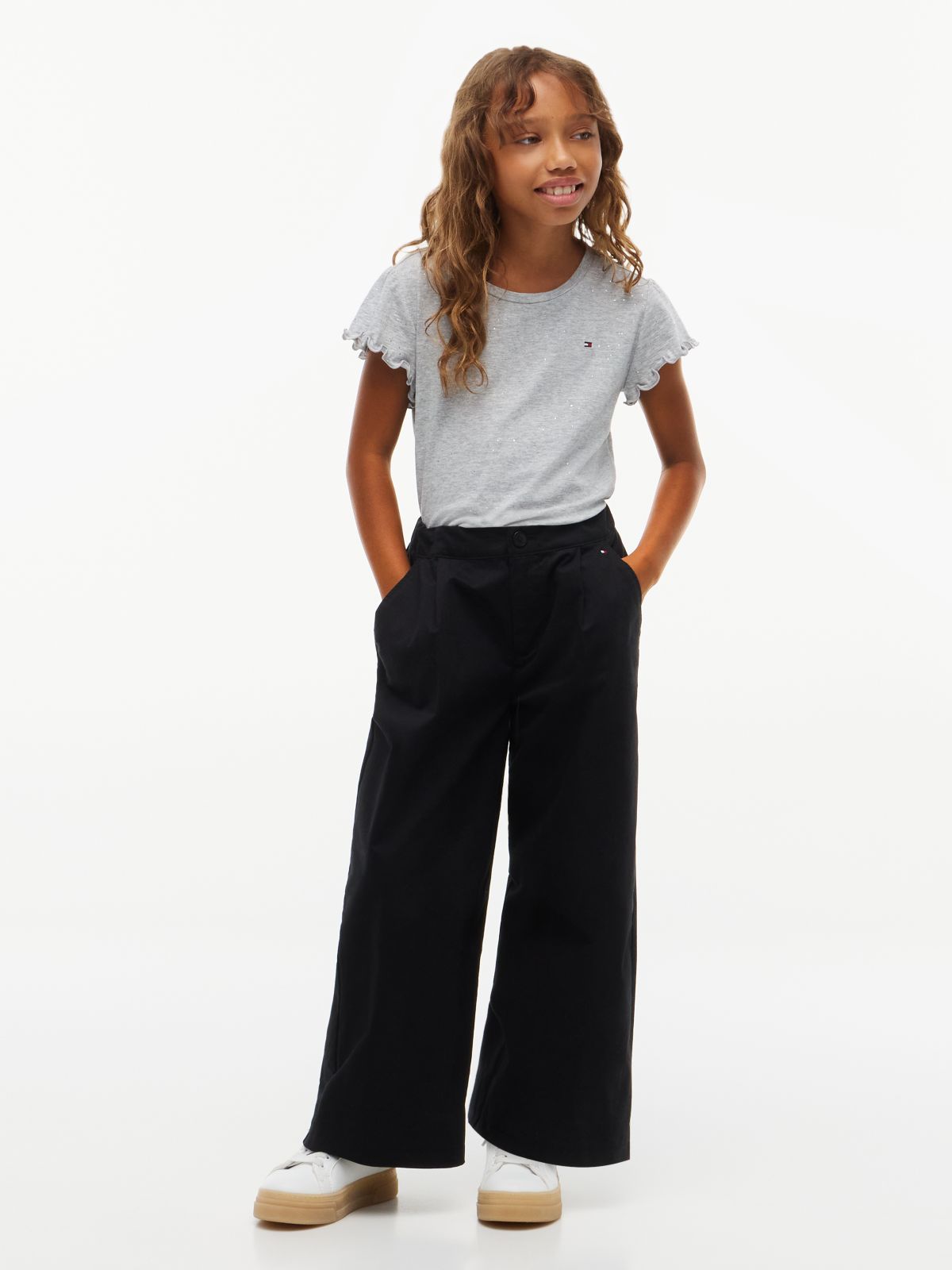 Kids' Sparkle Ruffle-Sleeve Top — Grey