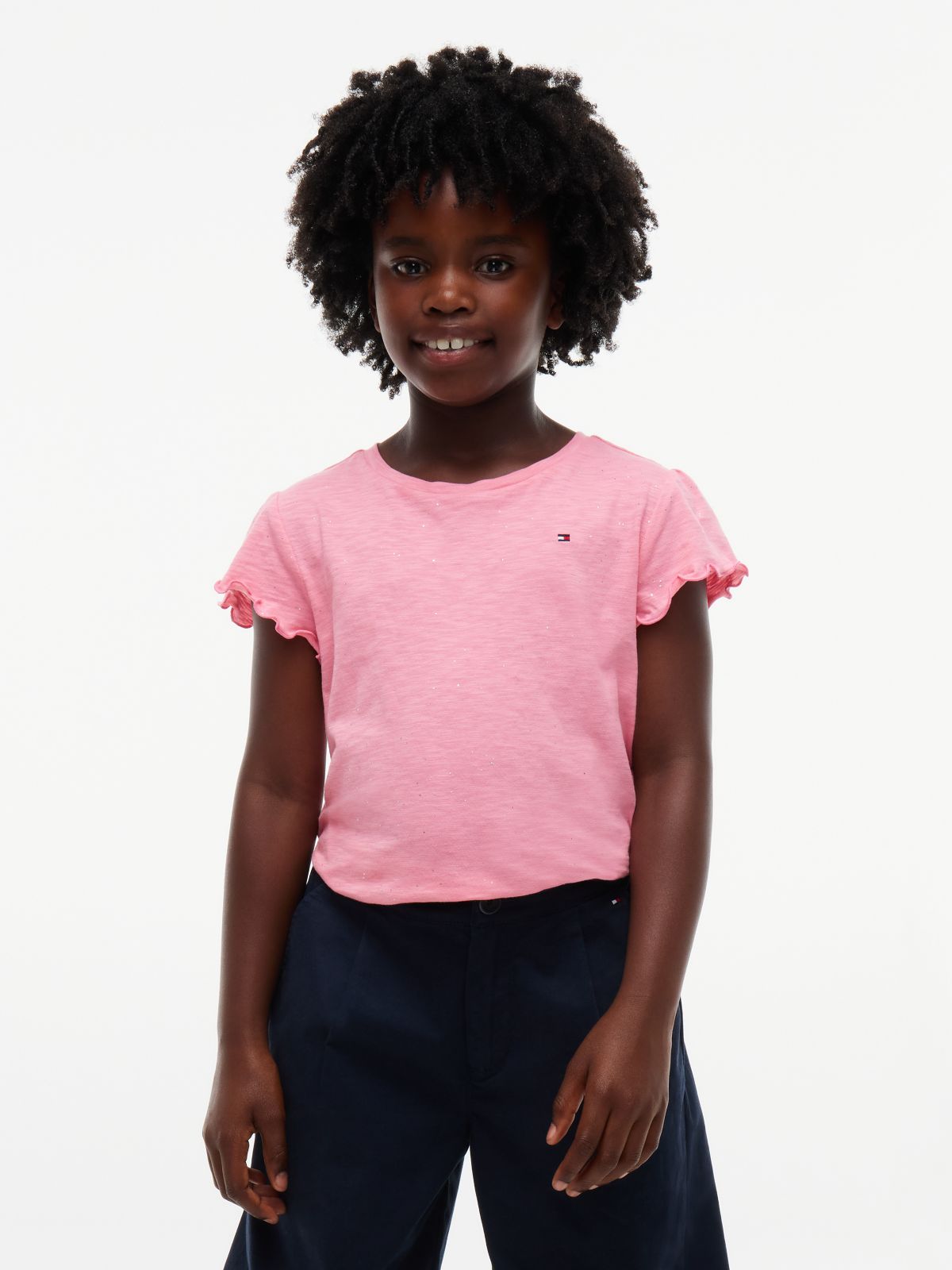Kids' Sparkle Ruffle-Sleeve Top — Jasmine Pink