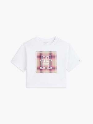 Детская футболка Tommy Hilfiger Plaid Monogram Logo, цвет: Оптический белый — фото 5