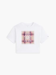 Kids' Plaid Monogram Logo T-Shirt — Optic White 5