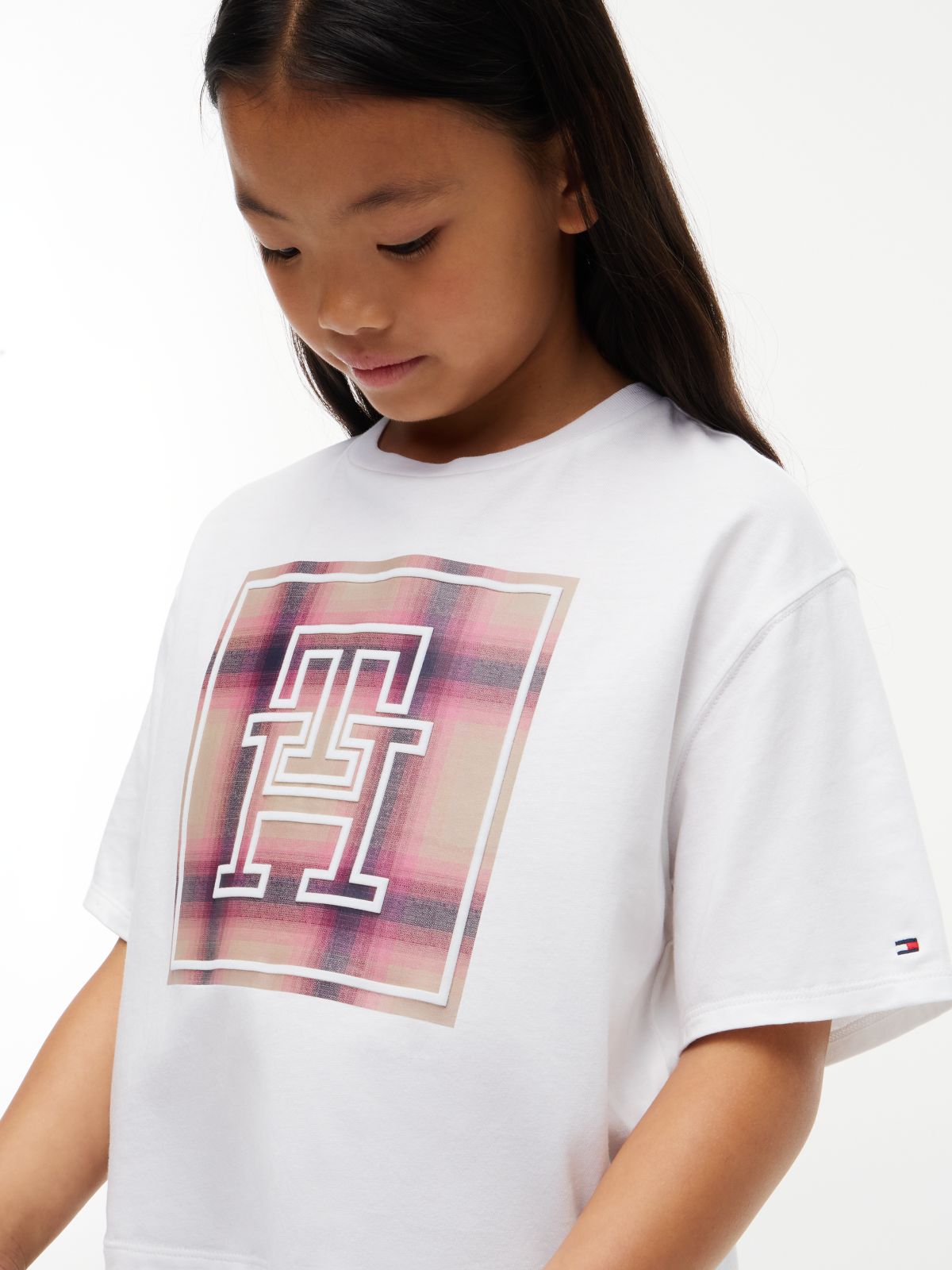 Kids' Plaid Monogram Logo T-Shirt — Optic White
