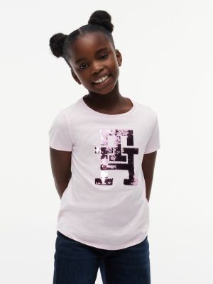 Kids' Flip Sequin Monogram T-Shirt, Pink