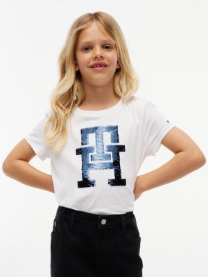 Kids' Flip Sequin Monogram T-Shirt, White