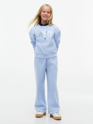 Tommy Hilfiger Girls' Kids' Collegiate Logo Wide Leg Sweatpant - Sweet Blue - XL