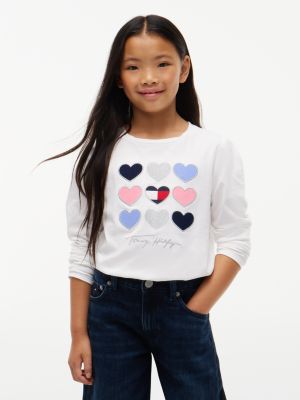 Kids' Heart Logo Puff-Sleeve T-Shirt, White