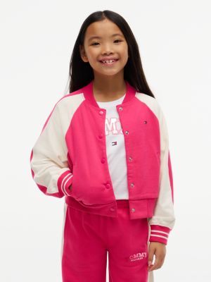 Tommy Hilfiger Girls' Kids' Colorblock Varsity Sweatshirt Bomber - Pink - XL